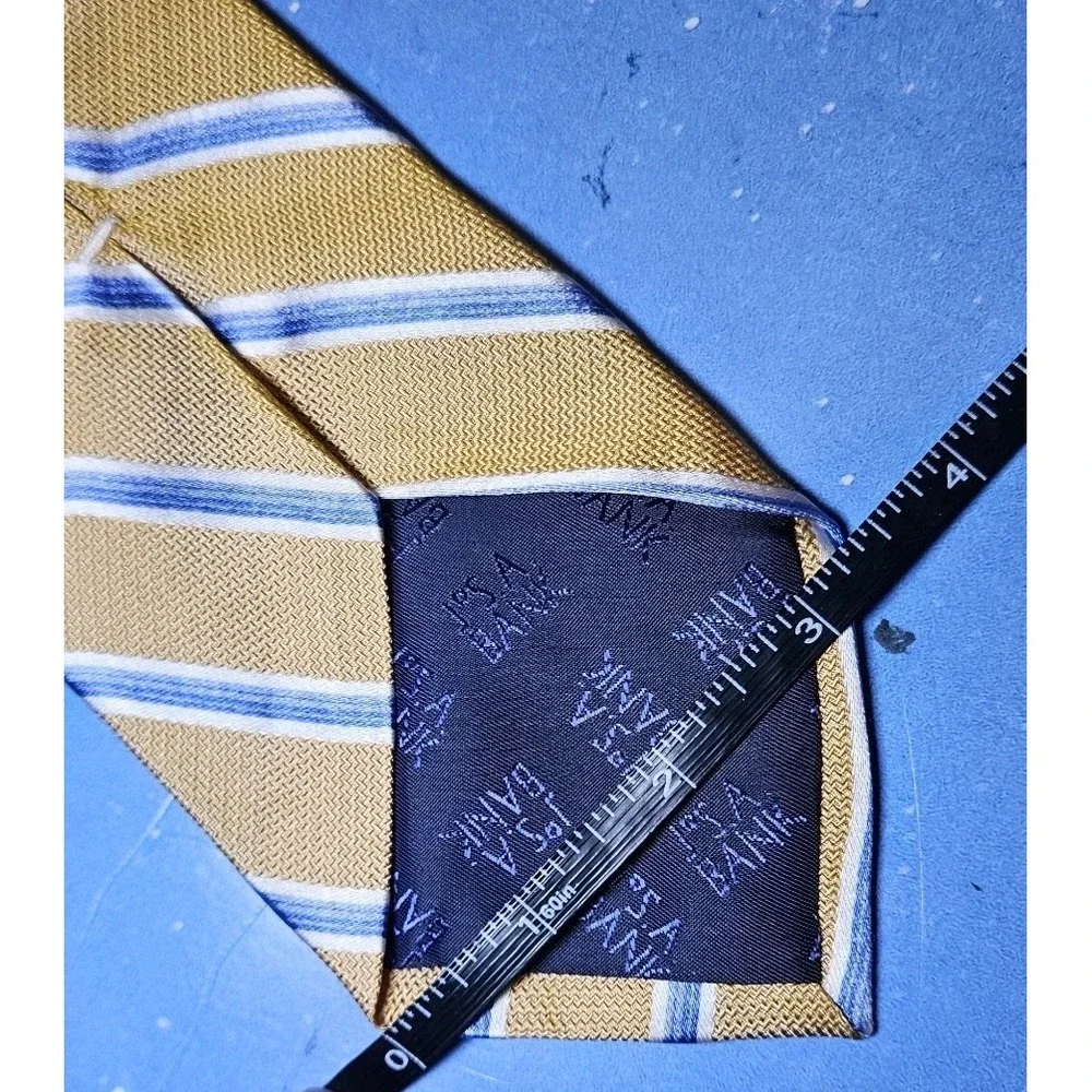 Jos. A Bank Silk Neck Tie Repp Striped Made in Italy Yellow Blue White